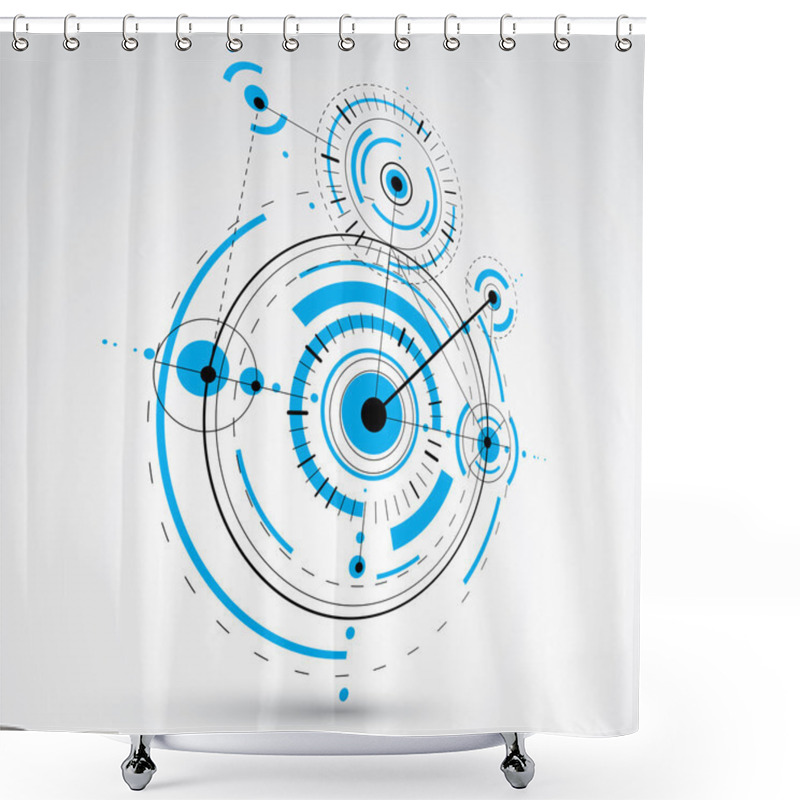 Personality  Technical Blueprint, Blue Digital Background Shower Curtains