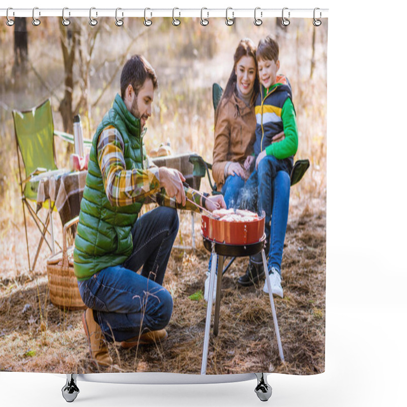 Personality  Family Grilling Meat On Barbecue Shower Curtains