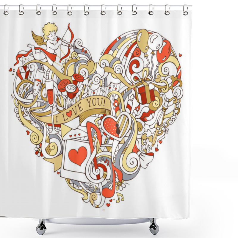 Personality  Gold, Red And White Heart Illustration. Shower Curtains