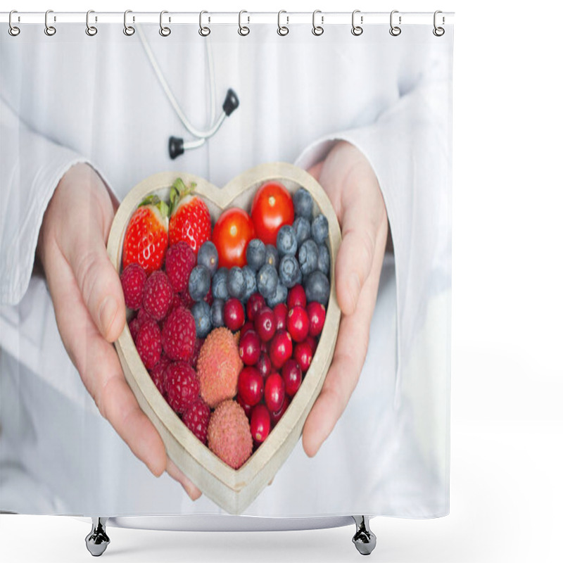 Personality   Doctor And Stethoscope With Heart Healthy Diet Food Abstract Medicine Concept Shower Curtains