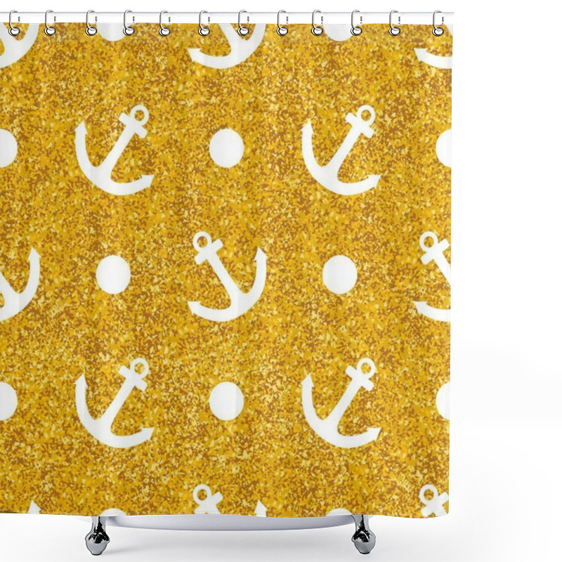 Personality  Tile Sailor Vector Pattern With Anchor And White Polka Dots On Golden Background For Decoration Wallpaper Shower Curtains