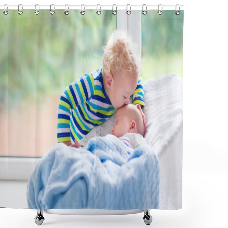 Personality  Little Boy Kissing Newborn Baby Brother Shower Curtains