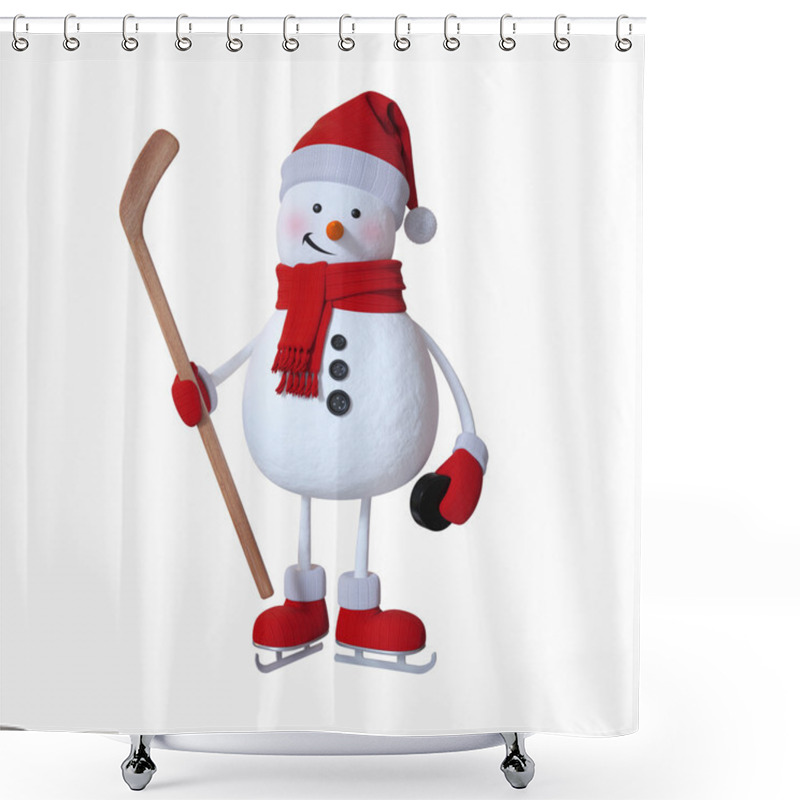 Personality  Snowman Playing Ice Hockey Shower Curtains