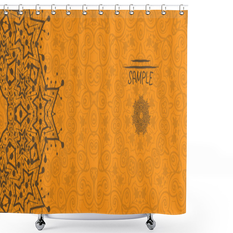 Personality  Orange Greeting Card With Tribal Ornament. Flayer Template. Wedding Invitation Design. Retro Ethnic Lace. Oriental Motif. Shower Curtains