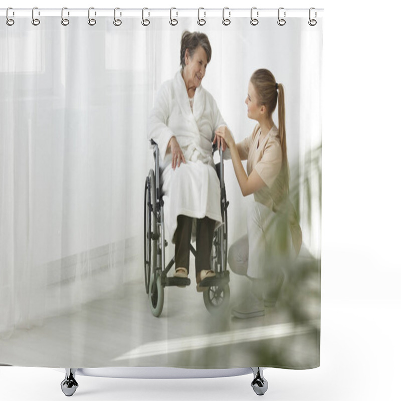 Personality  Senior Smiling At Her Nurse Shower Curtains