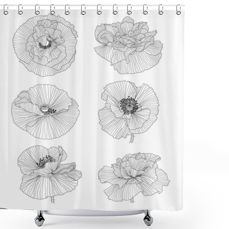 Personality  California Poppy Flowers Drawn And Sketch With Line-art On White Shower Curtains