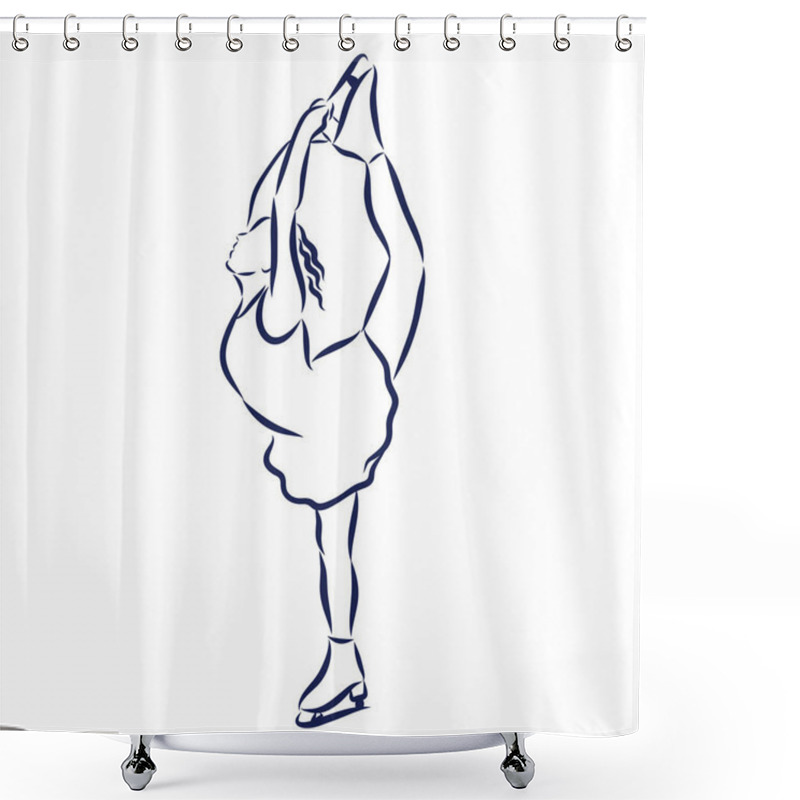 Personality  Woman Figure Skater Sketch. Black And White Draw , White Background Shower Curtains