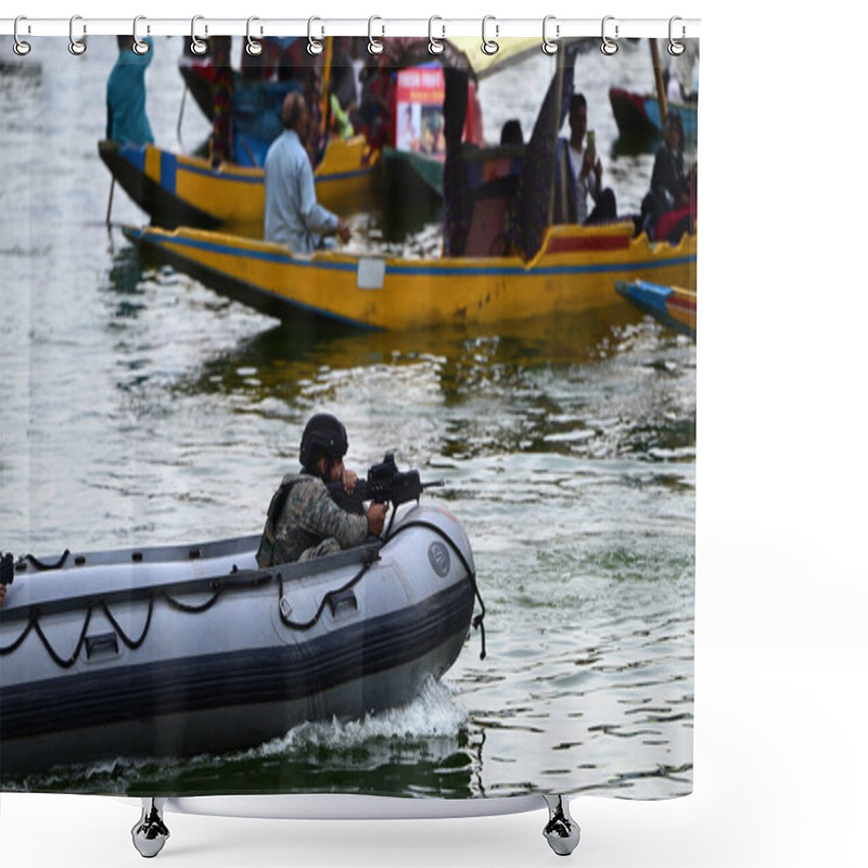 Personality  SRINAGAR INDIA MAY 17 2023 Navy S Marine Commandos MARCOS Patrol Ahead Of Upcoming G20 Meeting In Dal Lake On May 17 2023 In Srinagar India Photo By Waseem Andrabi Hindustan Times Shower Curtains