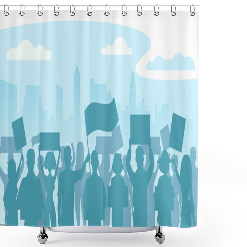 Personality  Silhouette Crowd Of People Protesters. Protest, Revolution, Conflict In City. Flat Vector Illustration. Shower Curtains