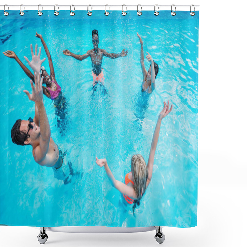 Personality  Multiethnic People In Swimming Pool  Shower Curtains