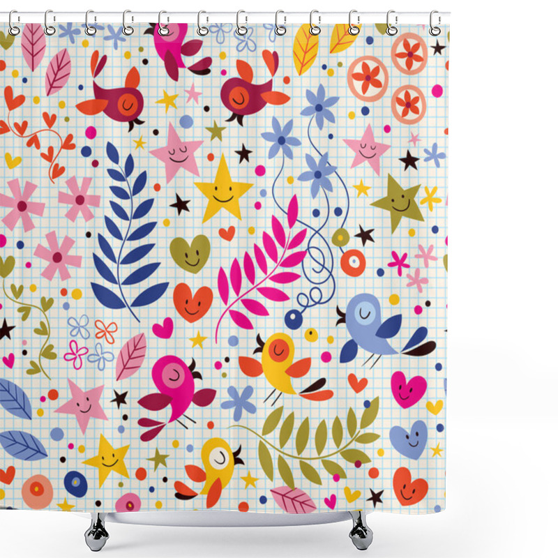 Personality  Birds, Flowers, Stars And Hearts Pattern Shower Curtains