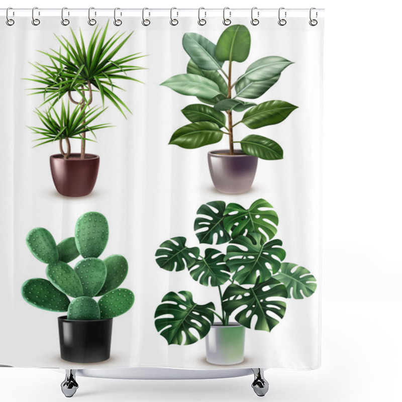 Personality  Realistic Houseplant Icon Set Shower Curtains