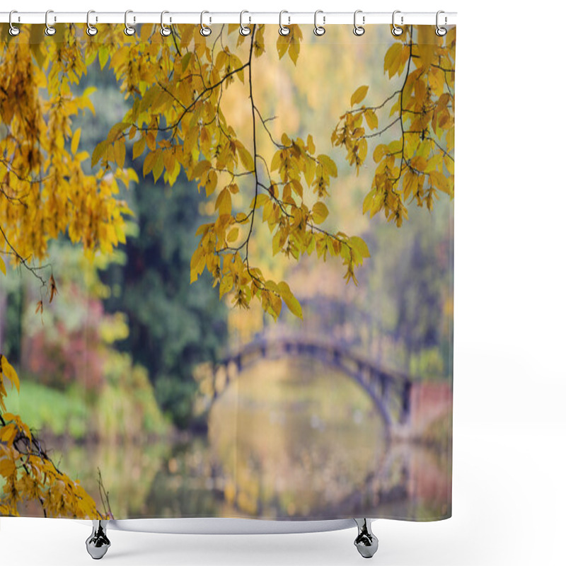 Personality  Autumn - Old Bridge In Autumn Misty Park Shower Curtains