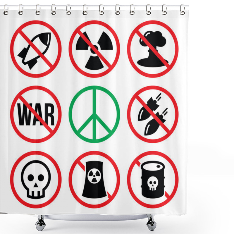 Personality  No Nuclear Weapon, No War, No Bombs Warning Signs Shower Curtains