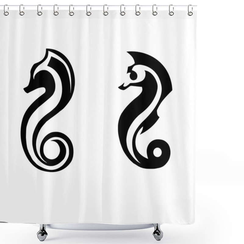 Personality  Stylized Black Silhouettes Of Sea Horses  Shower Curtains