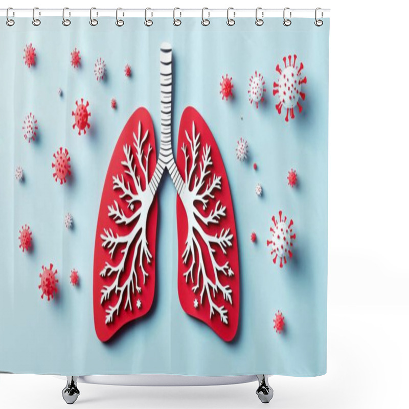 Personality  Medical Illustration Of Lungs With Coronavirus Particles, Health Awareness, Using Papercut Style And Educational Diagram Shower Curtains