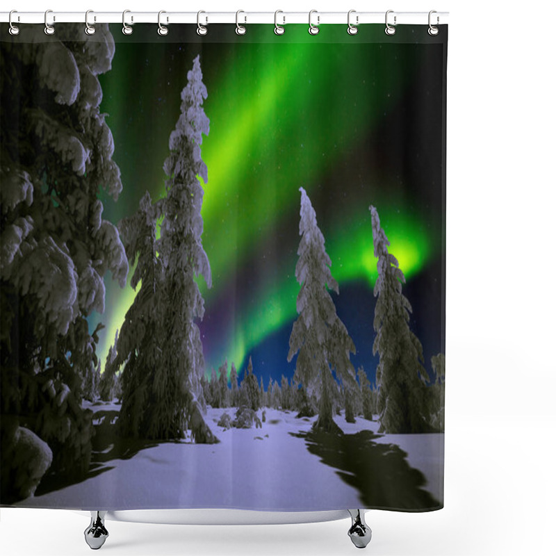 Personality  Northern Lights - Aurora Borealis Over Snow-covered Forest. Beautiful Picture Of Massive Multicoloured Green Vibrant Aurora Borealis, Aurora Polaris, Also Know As Northern Lights In The Night Sky Shower Curtains