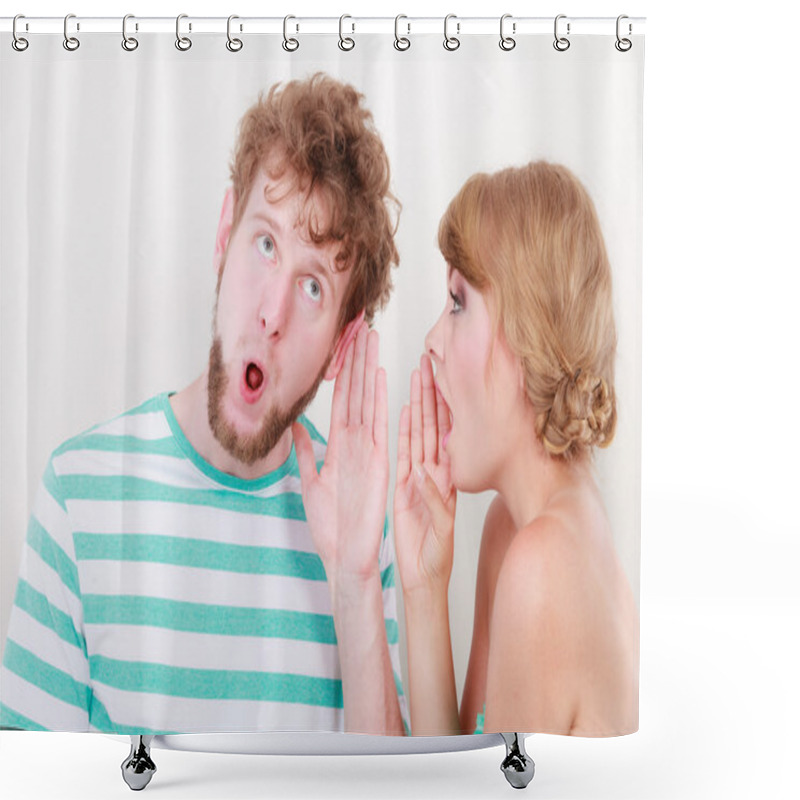 Personality  Woman Telling An Astonished Man Some Secrets Shower Curtains