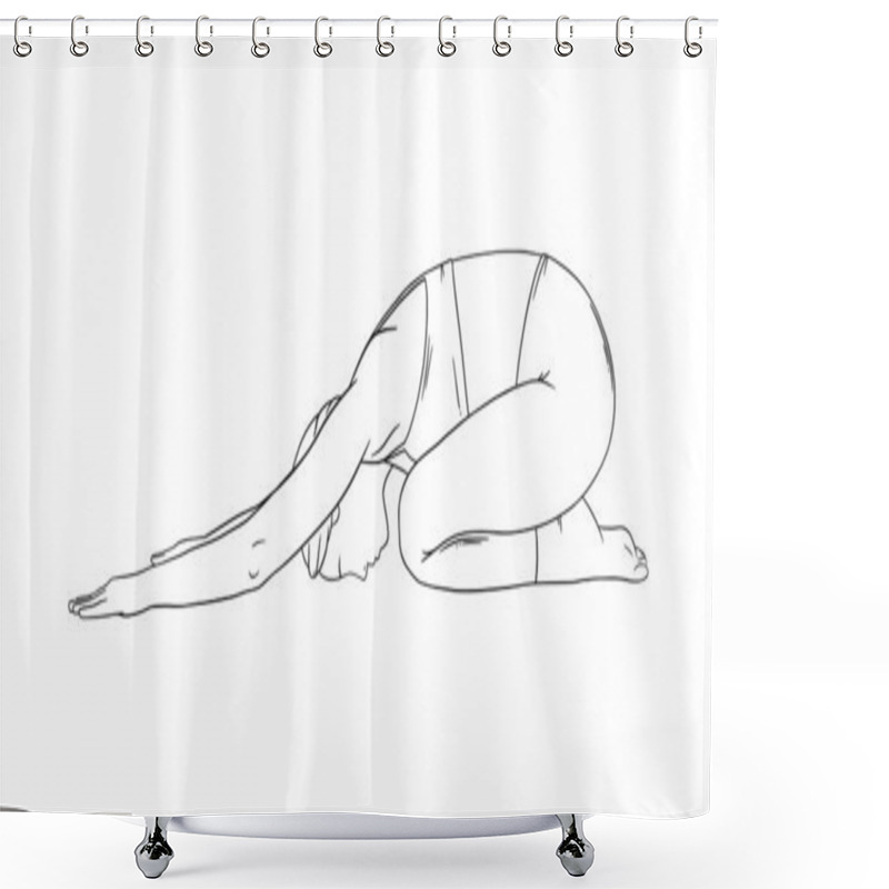 Personality  Relaxing Yoga Pose. Woman In Balasana Or Extended Childs Pose. Vector Illustration Shower Curtains