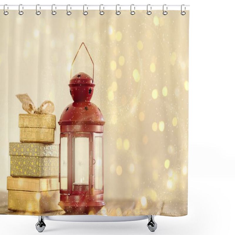 Personality  Bright Romantic Arrangement Of Presents And Lantern Shower Curtains