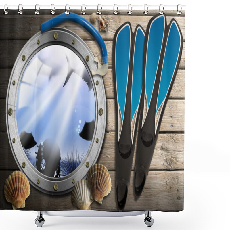 Personality  Metal Porthole With Sea Abyss Landscape Shower Curtains