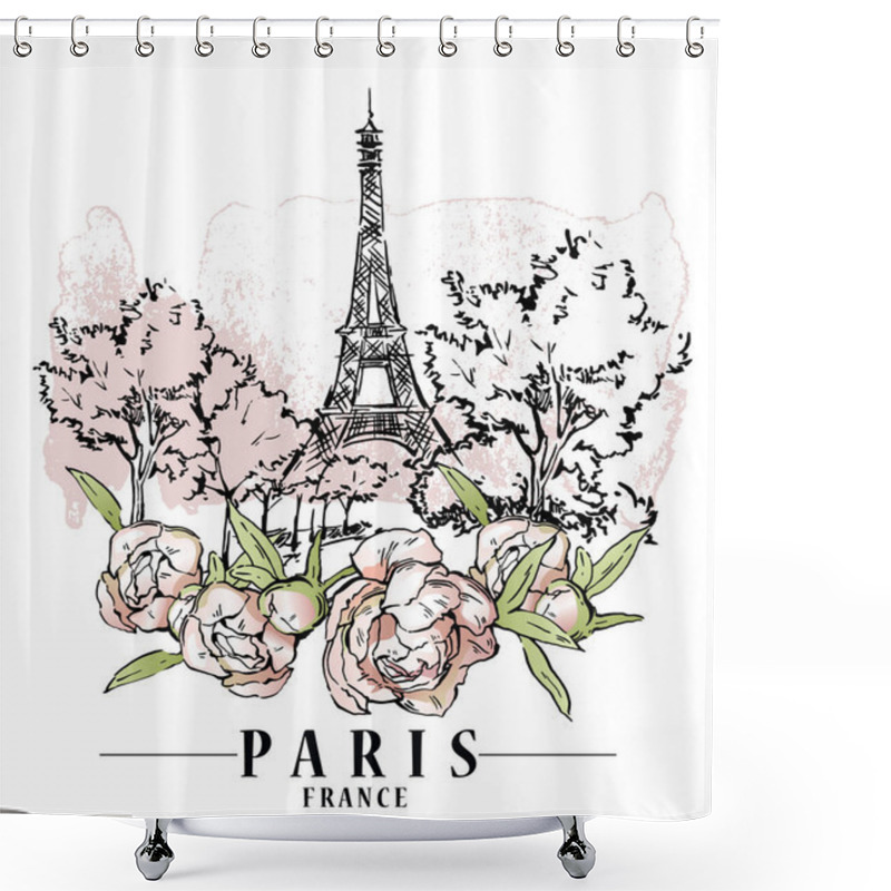 Personality  Paris Vector Illustration. Floral Backround, Vector Illustration. Shower Curtains