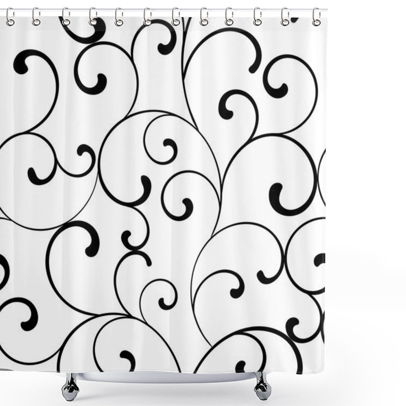 Personality  Seamless Pattern With Black Swirls On A White Background Shower Curtains