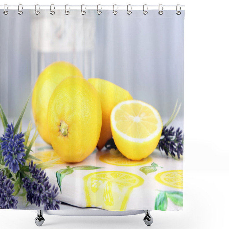 Personality  Still Life With Fresh Lemons And Lavender On Light Background Shower Curtains