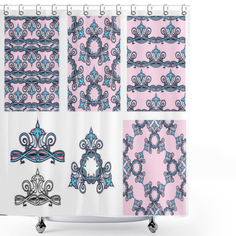 Personality  Set Of Seamless Patterns - Floral Ornaments And Elements.  Shower Curtains