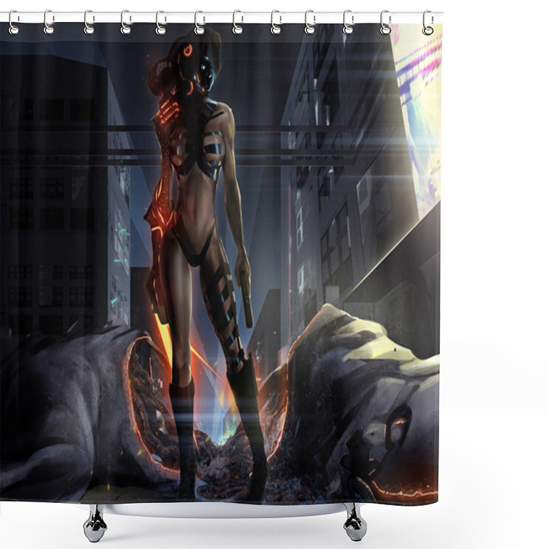 Personality  Fantasy Girl With Monster. Shower Curtains