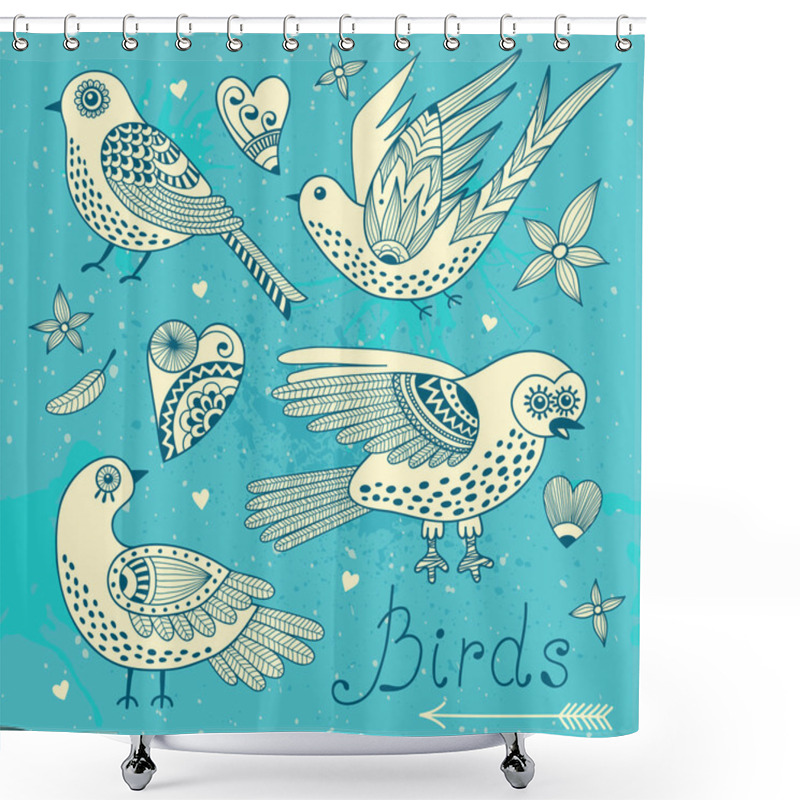 Personality  Vector Set Birds And Hearts. Shower Curtains