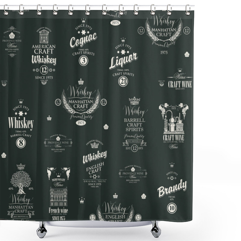 Personality  Seamless Pattern With Labels For Alcoholic Drinks Shower Curtains