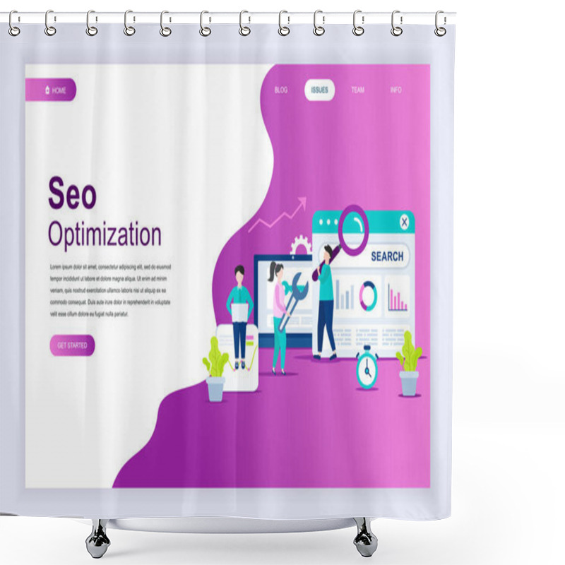 Personality  Modern Flat Design Concept Of SEO Analysis For Website And Mobile Website Development. Landing Page Template. Search Engine Optimization, Strategies And Marketing. Vector Illustration. Shower Curtains