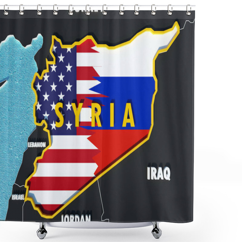 Personality  Flags Of USA And Russia In Conflict Over Situation In Syria And Map Shower Curtains