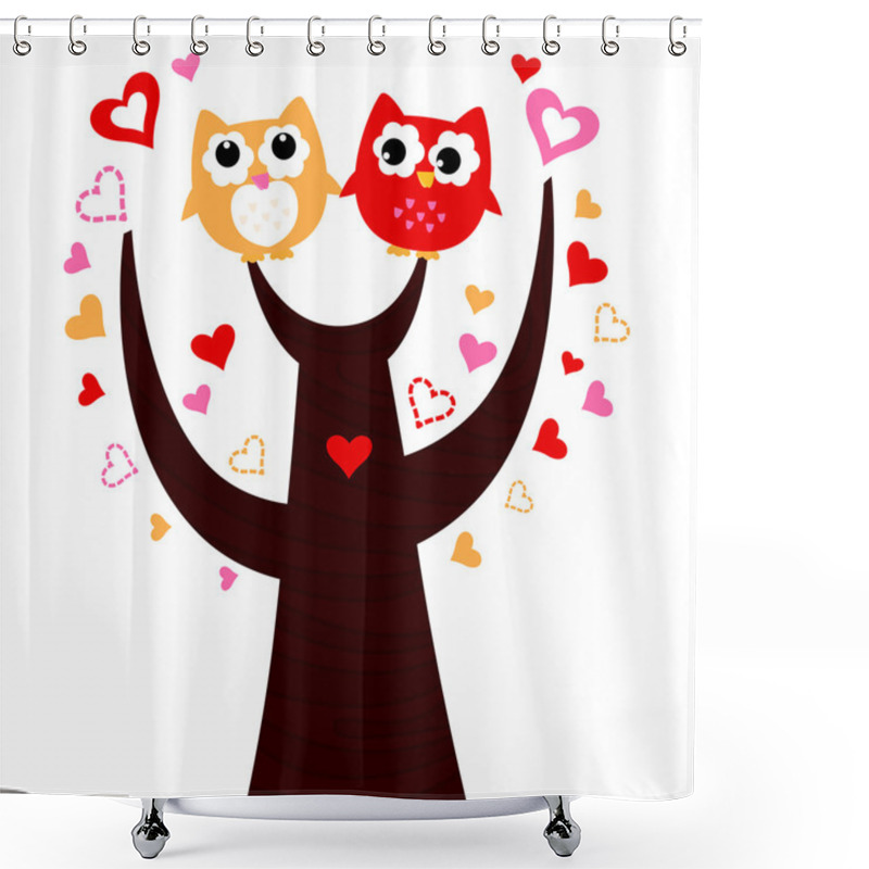 Personality  Cute Vector Love Owls On Tree Isolated On White Shower Curtains