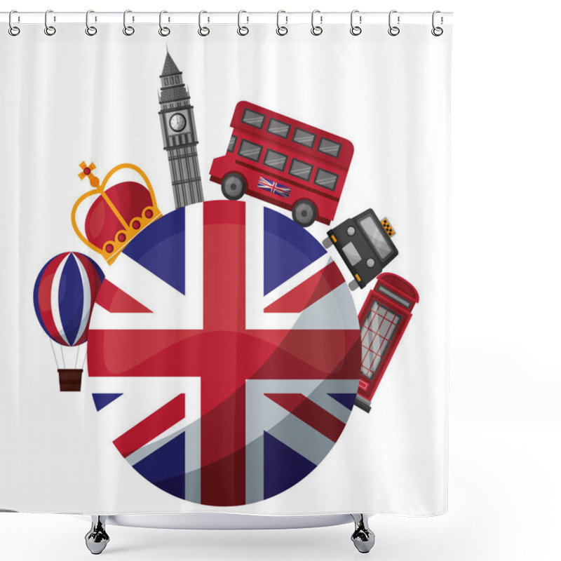 Personality  United Kingdom Flag Big Ben Bus Taxi Crown And Booth Telephone Shower Curtains