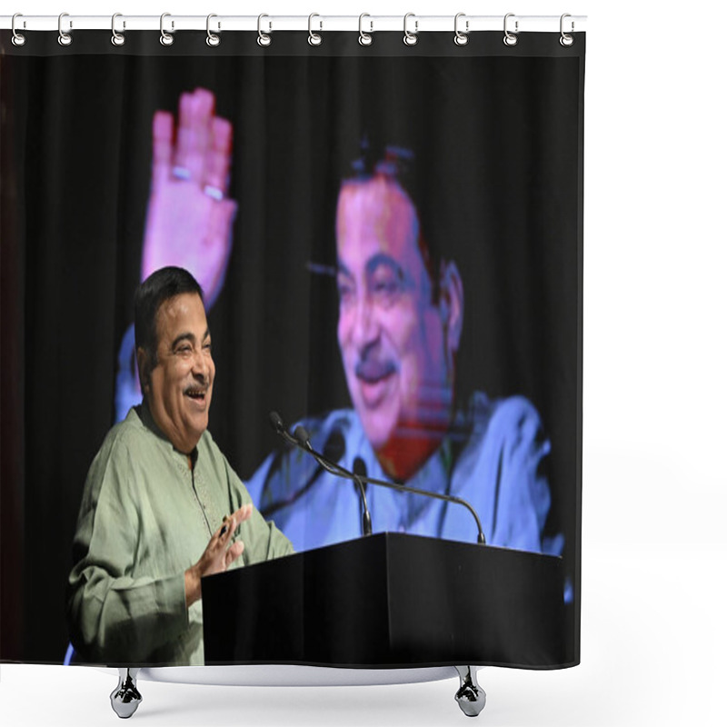 Personality  MUMBAI INDIA APRIL 8 2023 Union Minister Nitin Gadkari Speaks At An Event Celebrating 25 Years Of Family Business Entrepreneurs At Taj Hotel Santacruz On April 8 2023 In Mumbai India Photo By Vijay Bate Hindustan Times Shower Curtains