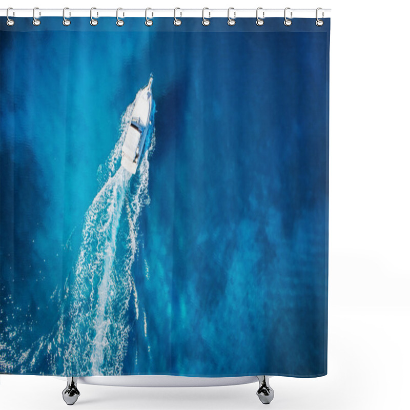 Personality  Amazing View To Yacht, Swimming Woman And Clear Water Caribbean Paradise Shower Curtains