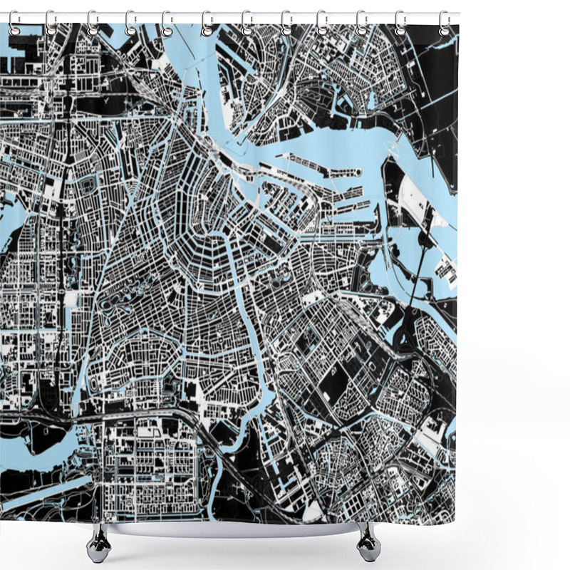 Personality  Black And White Amsterdam City Map Shower Curtains