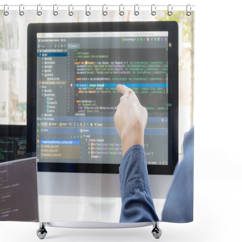 Personality  Programmers Work On The Development Of Coding And Coding Technol Shower Curtains