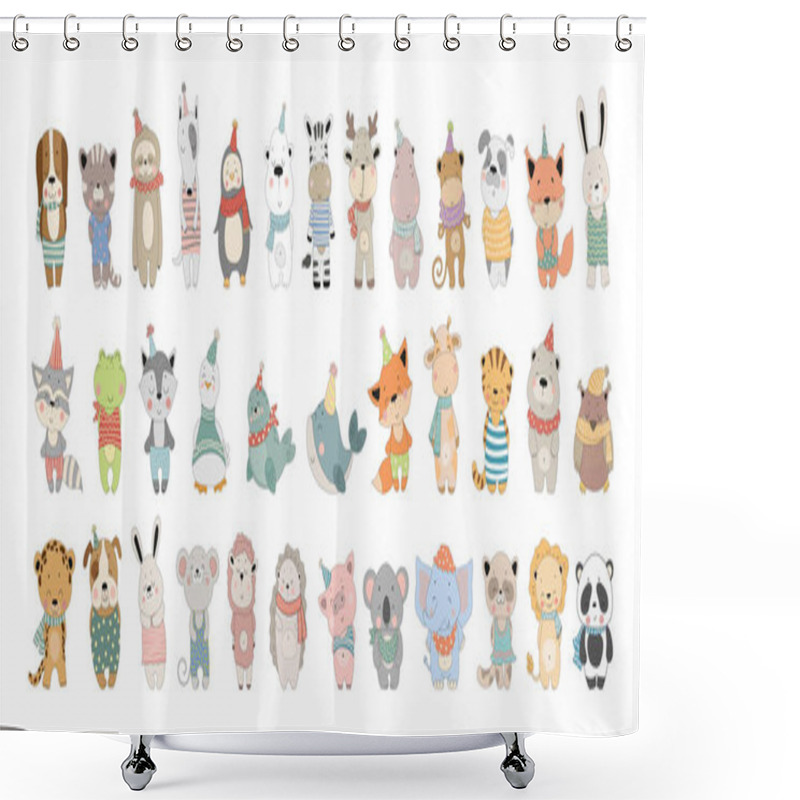 Personality  Vector Collection Of Cute Cartoon Animals. Characters For Children's Books, Cards, Stickers, Prints. Illustrations For Kids. Shower Curtains