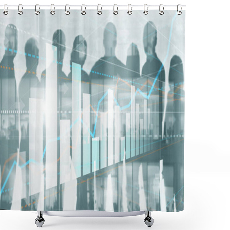 Personality  Silhouettes Of People On City Background For Financial Investment Or Economic Trends Business Idea And Art Work Design. Abstract Double Exposure Universal Background. Shower Curtains