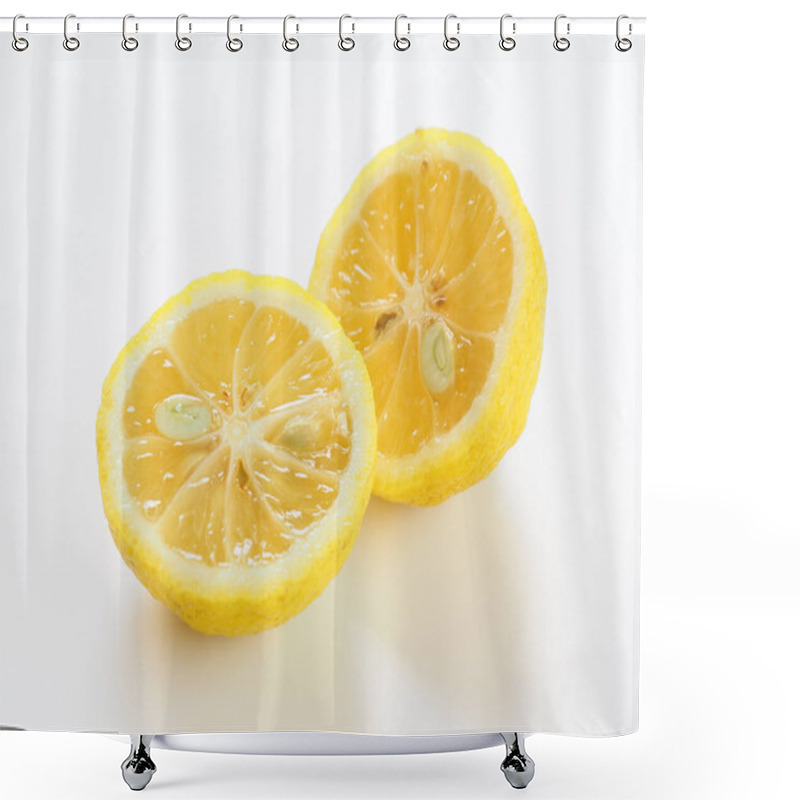 Personality  Japanese Yuzu Fruits Placed On White Background Shower Curtains