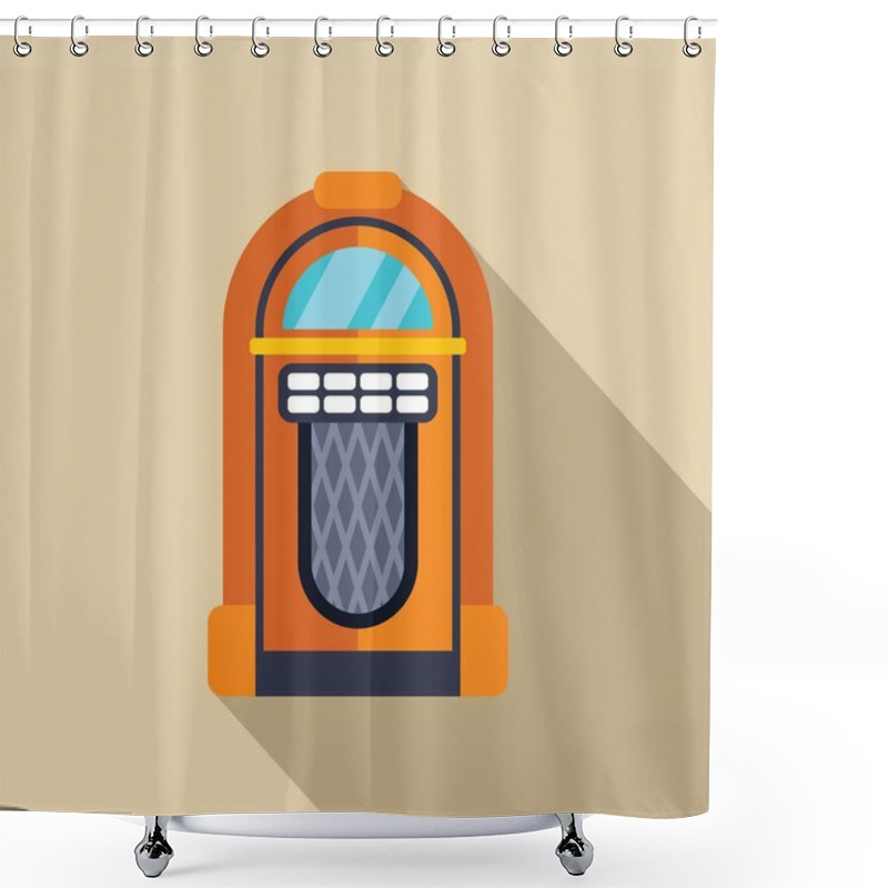 Personality  Orange Jukebox Casting Long Shadow On Brown Background, Retro Music And Sound Concept Shower Curtains