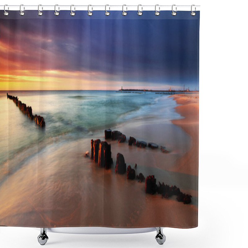 Personality  Baltic Sea At Beautiful Sunrise In Poland Beach. Shower Curtains