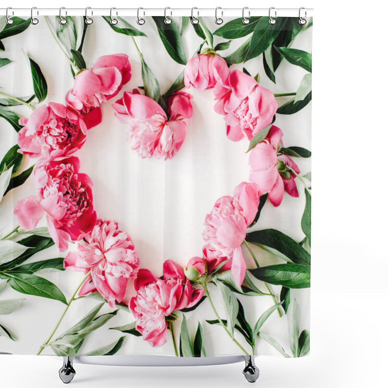 Personality  Heart Symbol Made Of Pink Peonies Shower Curtains