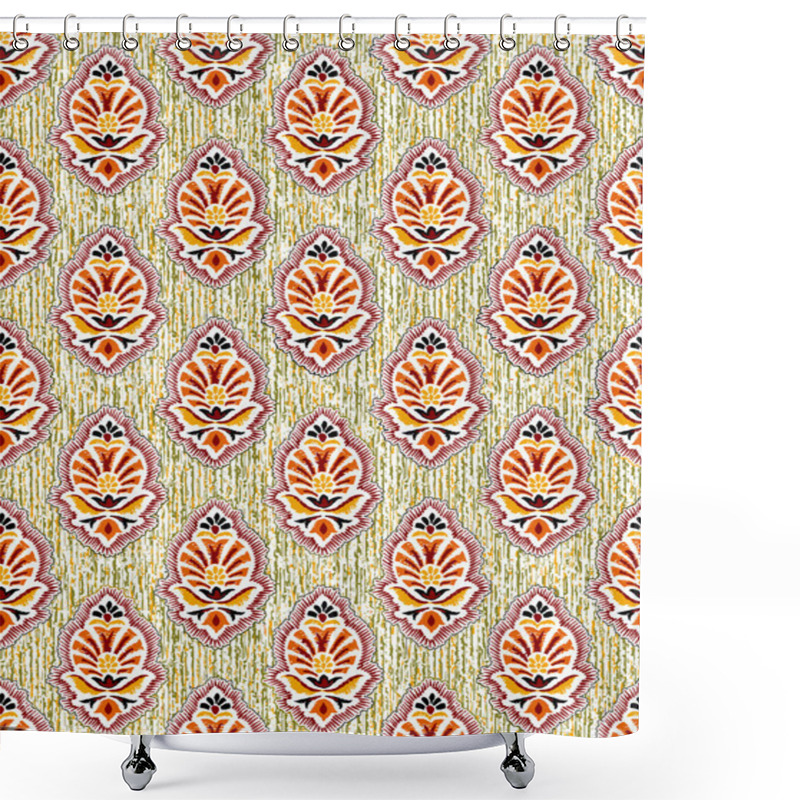 Personality  Paisley Flower Seamless Motif Vector With Textures Shower Curtains