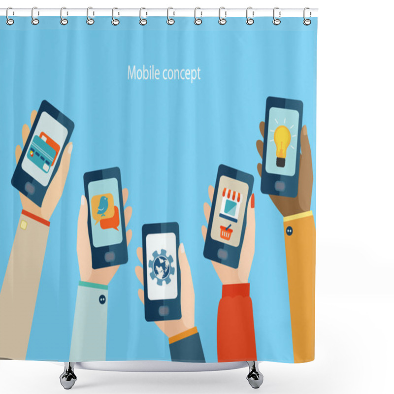 Personality  Mobile Apps, Flat Design Shower Curtains