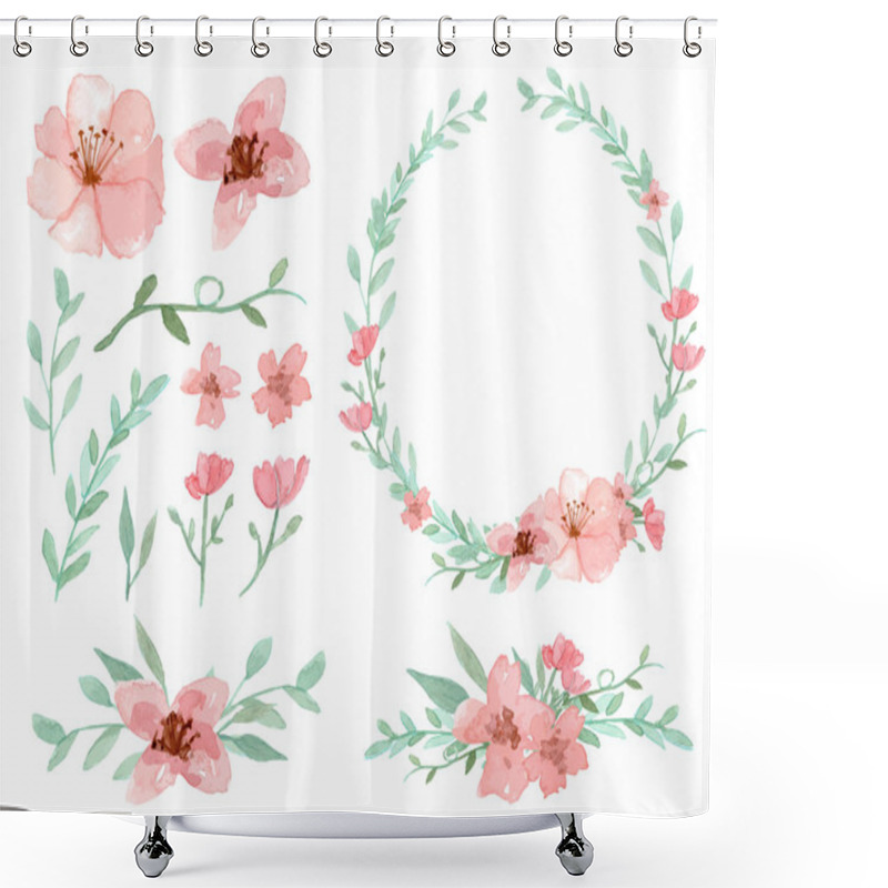 Personality  Set Of Flowers And Leaves Vector Shower Curtains