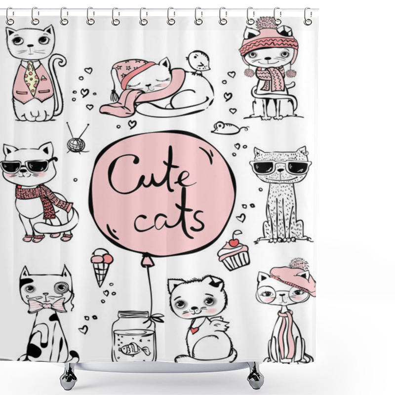 Personality  Set Of Stylish Hipster Cats Shower Curtains